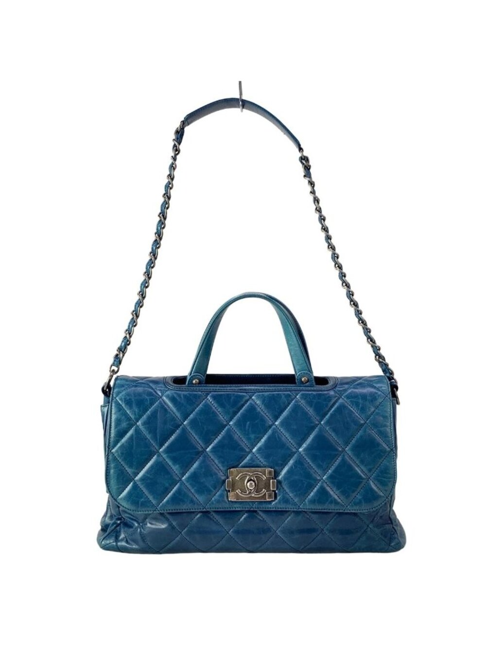 Chanel Shoulder Bag Boy Quilted Blue Vintage Silver